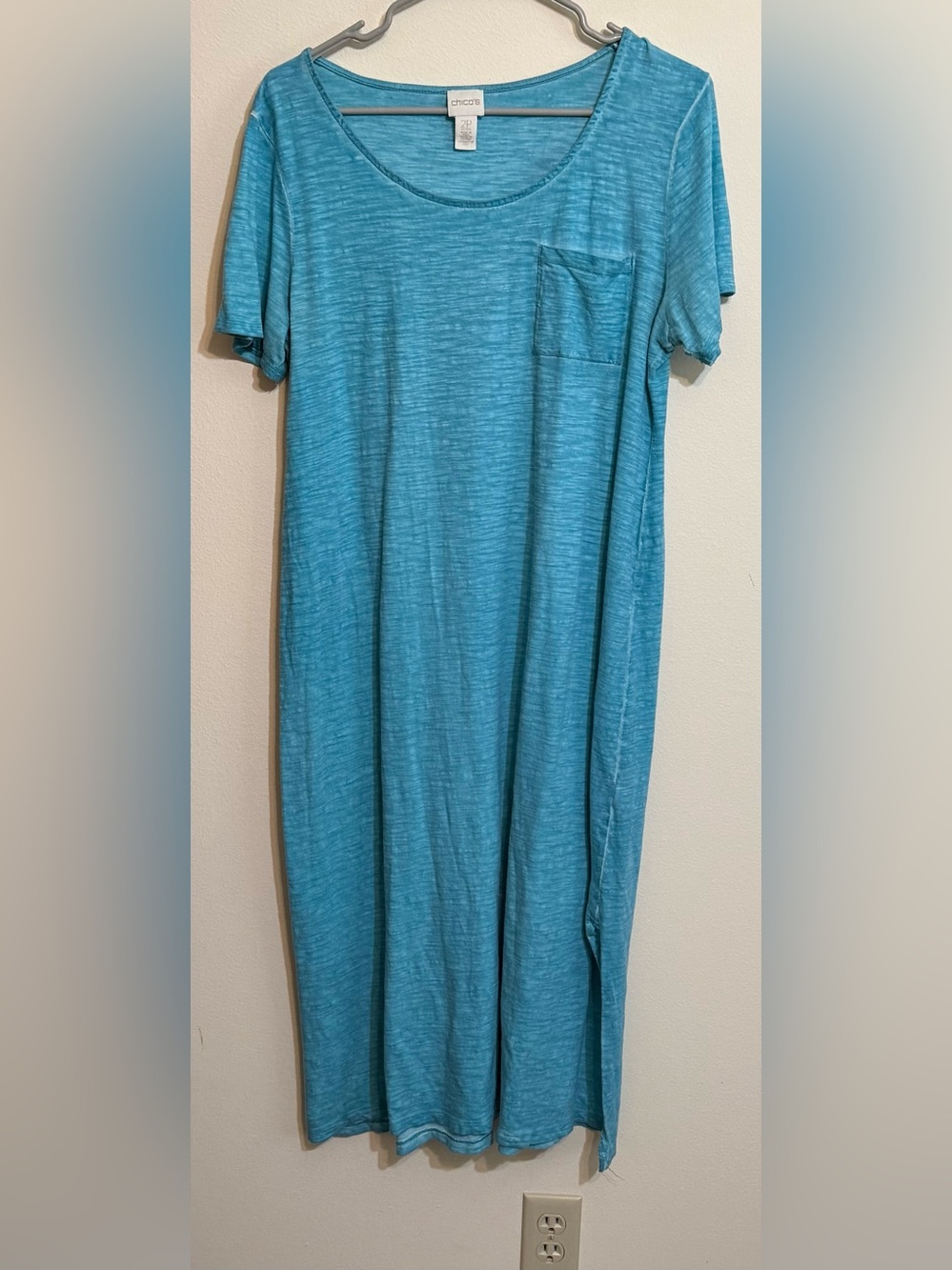 Chico's Turquoise Short-Sleeve Dress with Pocket 2P (L)